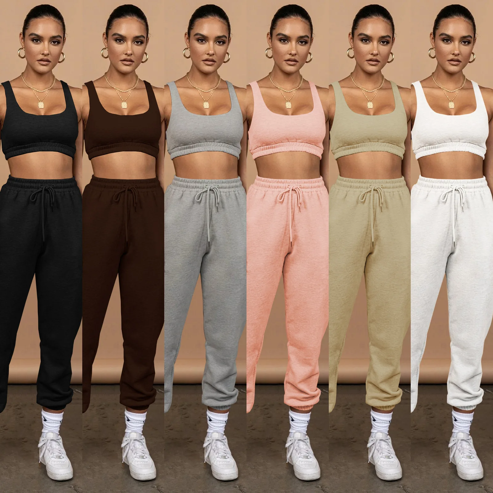 

Tracksuit Women Tank Top + Sweatpants Fitness Sportswear 2021 Streetwear Jogger Two Piece Set Female Bulk Item In Wholesale Lots