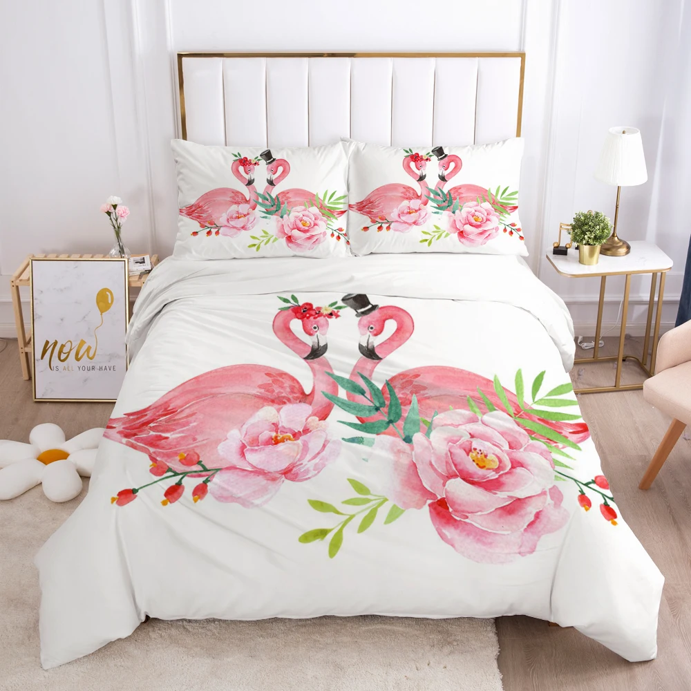 

3D Luxury Bedding Set Queen/King/Europe Size Comforter/Quilt/Blanket Case Duvet Cover Pillowcases Linens Pink Flowers Flamingo