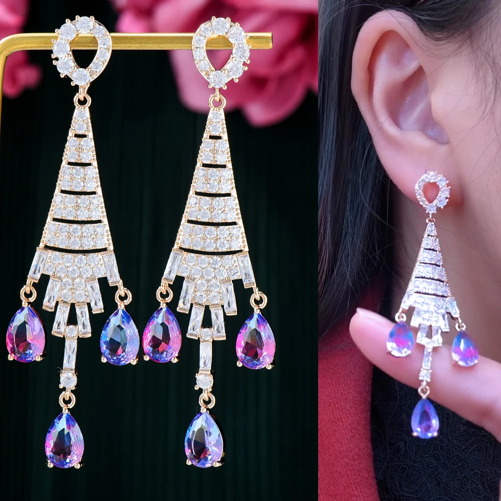 

missvikki Trendy Shiny style Drop Earrings For Women Wedding Party Cubic Zircon Dubai Bridal Earring boucle d'oreille 2021