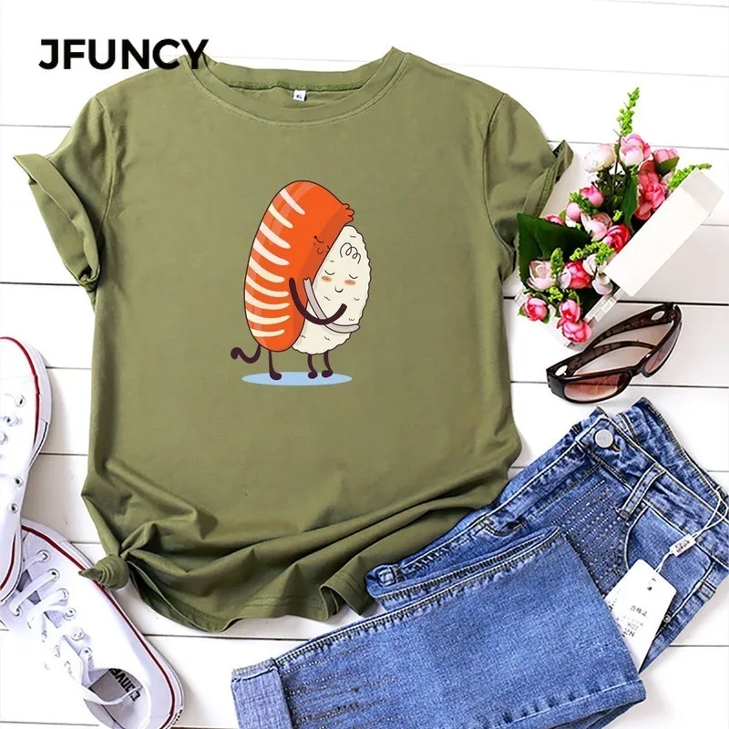 Женская футболка JFUNCY с забавным дневным рисунком летние хлопковые футболки