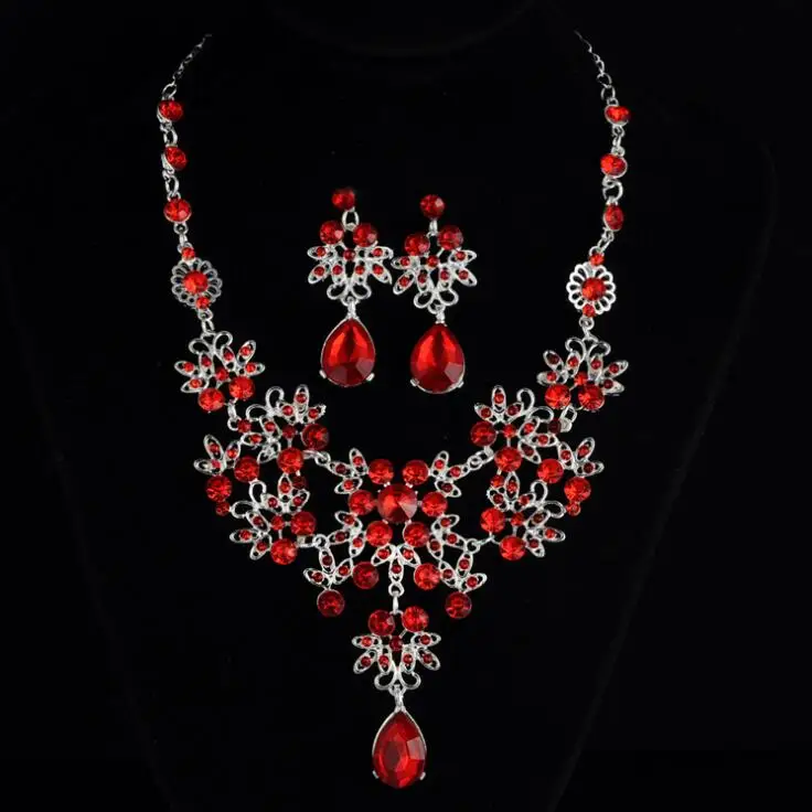 Silver Red KMVEXO, несколько цветов, капли воды, свадебные, формальные, вечерние, выпускные Ювелирные наборы, кристаллы, стразы, невесты, ожерелье, серьги, наборы - Окраска металла: Silver Red