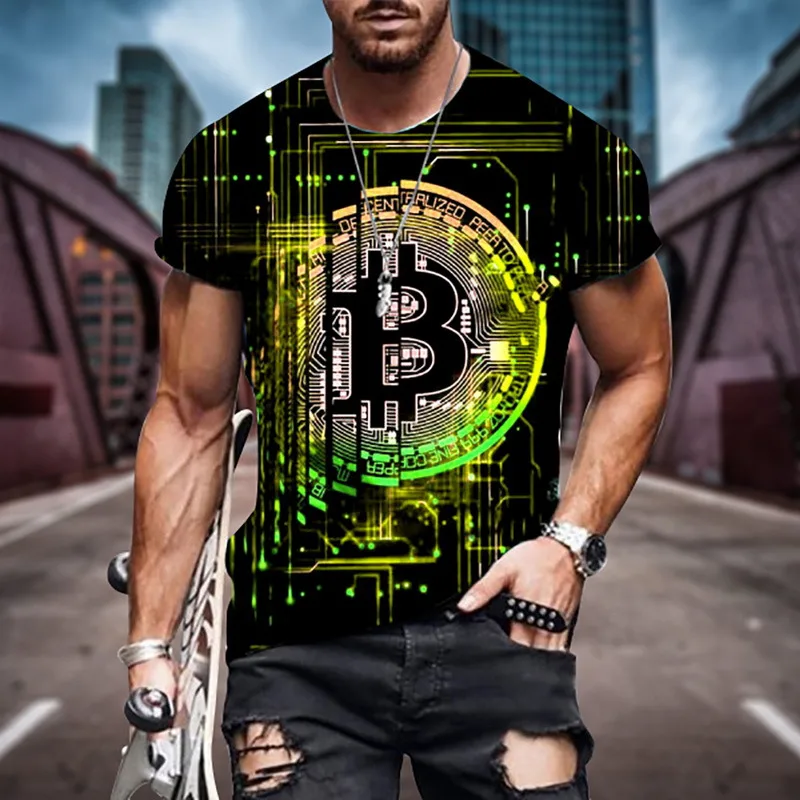 

Men's Short Sleeve Loose T-shirt Bitcoin 3D Print Slim Round Neck Pullover Plus Size Casual Streetwear Fashion T Shirt For Men