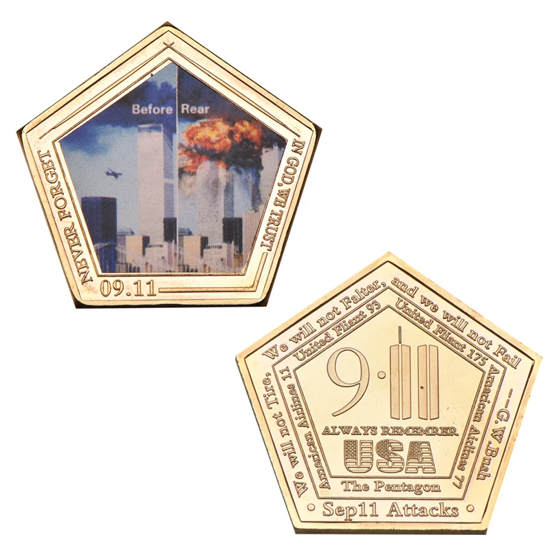 Coin 1 WR США память металлическая позолоченная монета американский герой 11 сентября вызов монета памятная США Золотая монета для сувенира - Цвет: Coin 1