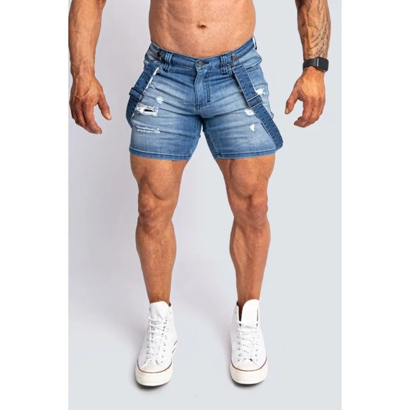 

Mens Jeans Summer 2021 Men's Strap Pants Holes Slim Blue Men's Jeans Jumpsuit Fashion Men Short Overalls Denim Jeans for Men