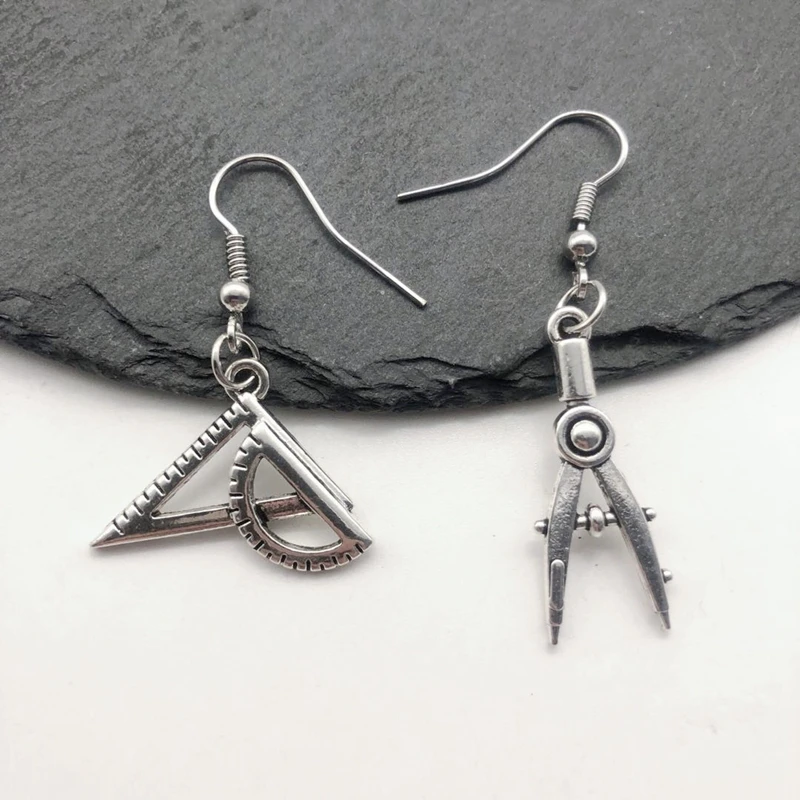 Математический компас линейка Висячие серьги асимметричные женские модные