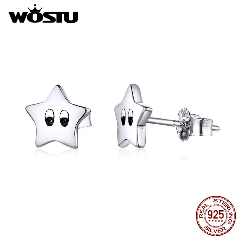 WOSTU 100% Настоящее серебро 925 пробы Звездные Серьги для женщин новый дизайн милые