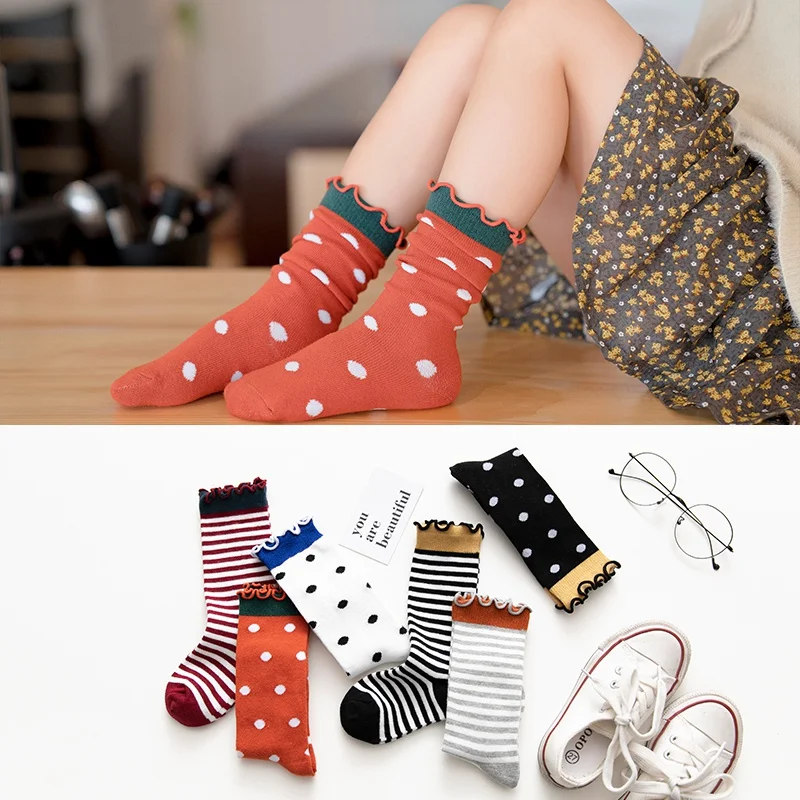 

H1-12Y Baby Kid Socks Girl Sock Children Cute Princess Striped Lace Girls Knee High Long Socks Cotton Knee Socks Baby Infant