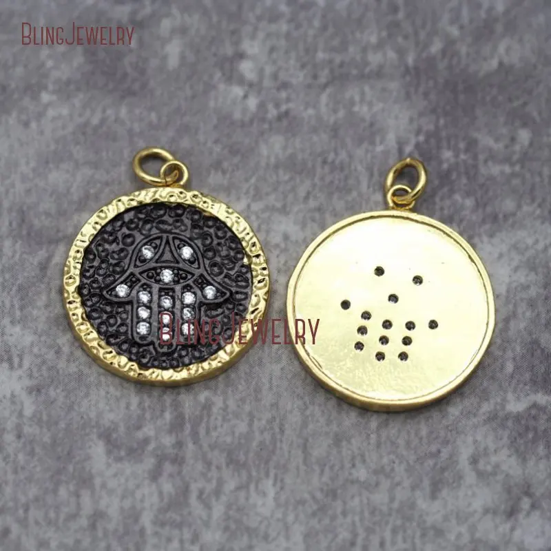 Белая циркониевая позолоченная рука хамса круглой формы ручная подвеска PM26744 |