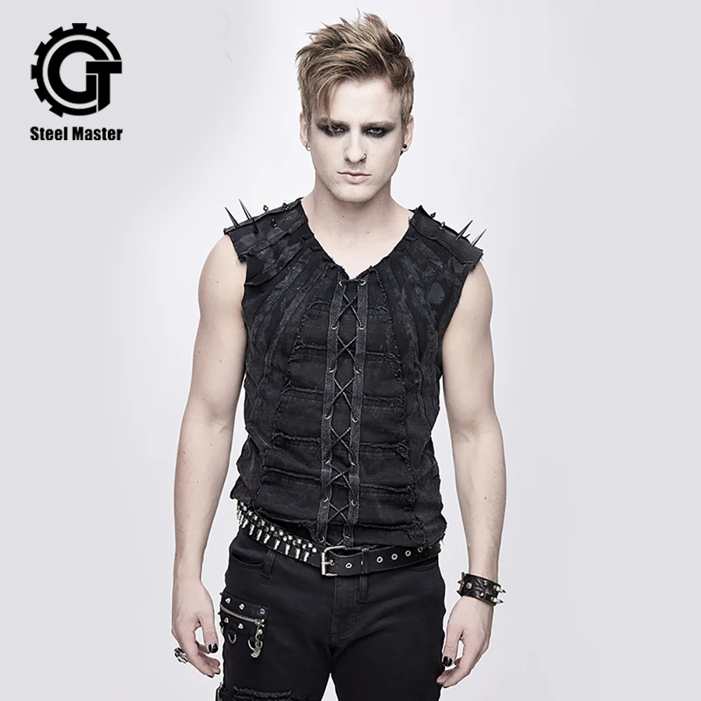 2020 Дьявол Мода для мужчин в стиле панк вечерние рок черный жилет с v образным