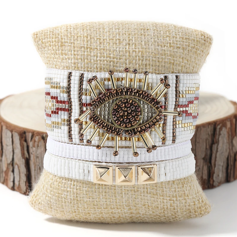

Rttooas Evil Eye Bracelet For Women MIYUKI Beaded Bracelets Set Fashion Rivet Handmade Woven Pulseria Mujer 2020 Bileklik