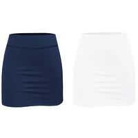 2x women tennis skirts inner shorts elastic sports golf skorts with pockets fit yoga fitness running s white dark blue