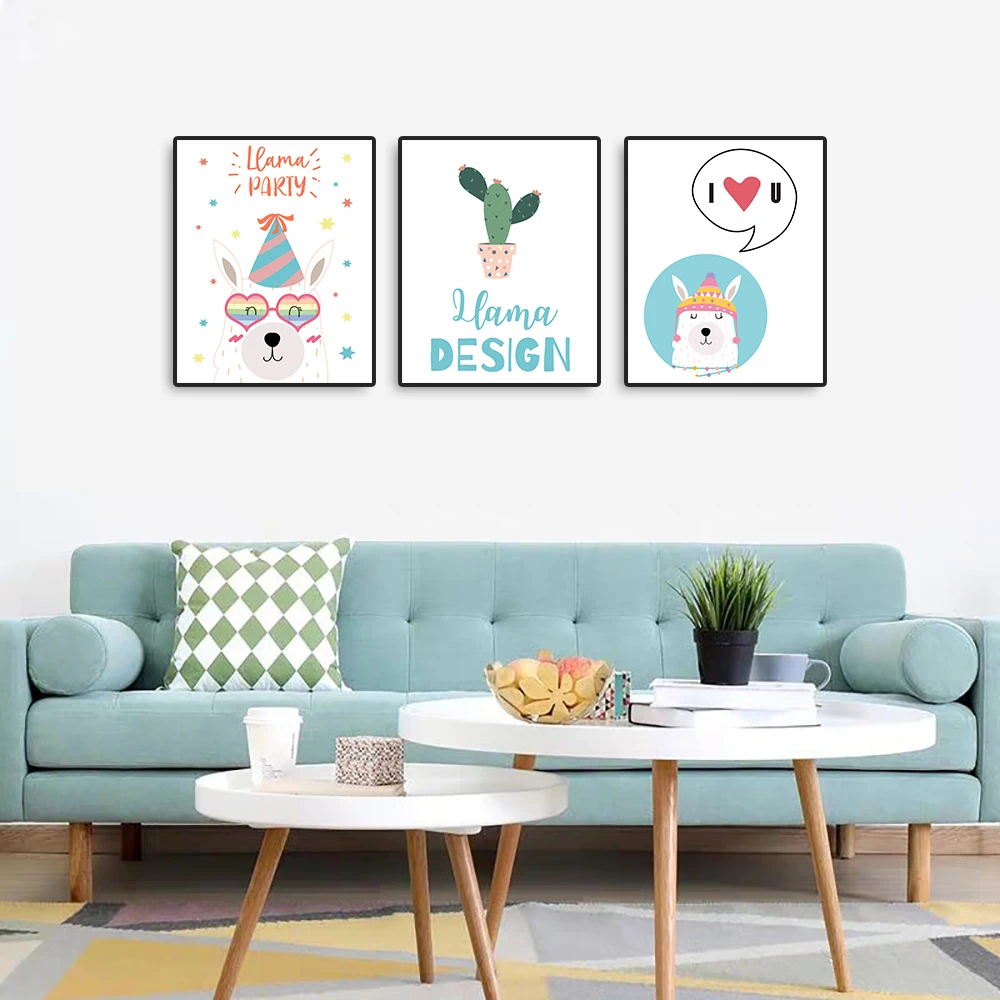 

Laeacco Canvas Calligraphy Painting Llama Party Design Retro Posters and Prints Wall Pictures for Living Room Home Decoration