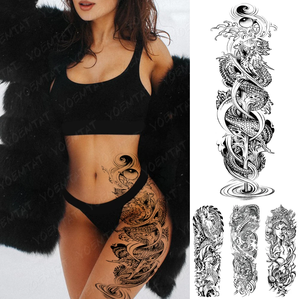 Large Full Arm Sleeve Tattoo Dragon Falls Waterproof Temporary Tatoo Sticker Japanese Tradition Men Women Body Art Tatto