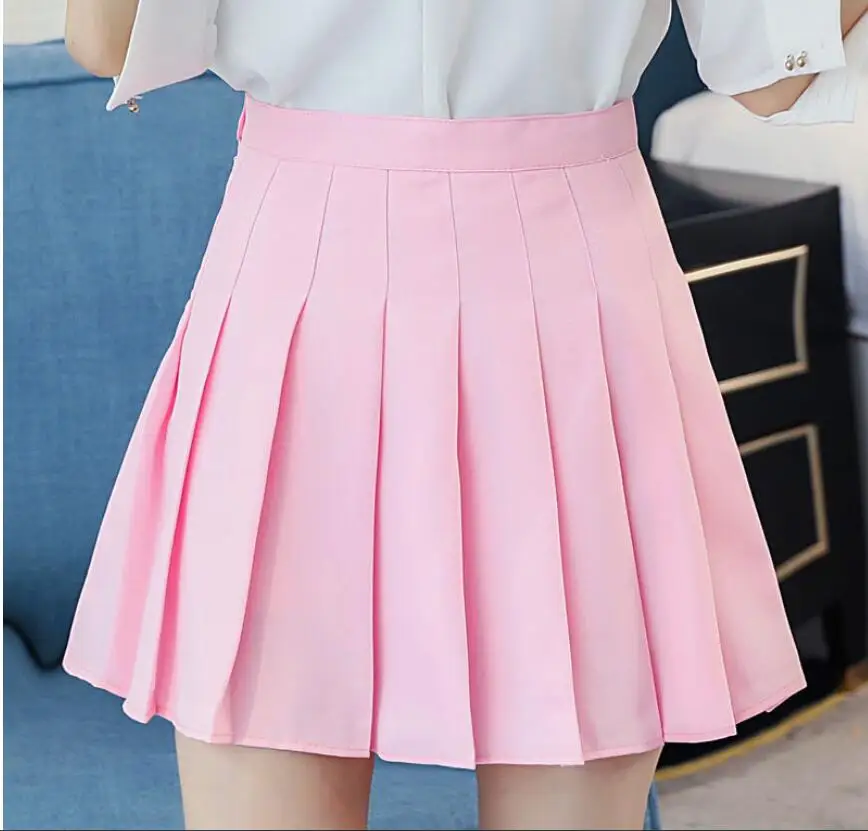 Short Skirts School-Uniforms High Waist A-Line Women Pleated Skirt Sweet Girls Dance Skirt With Safety pants Mini Skirt