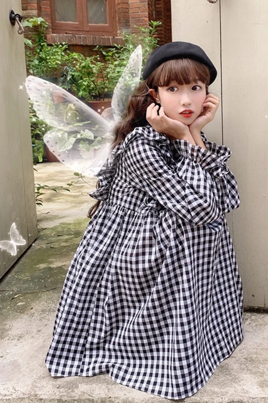 

Women's Autumn New Japanese Sweet round Neck Ruffled Bow Lace-up fairy dress tea party lolita dress sweet lolita doll