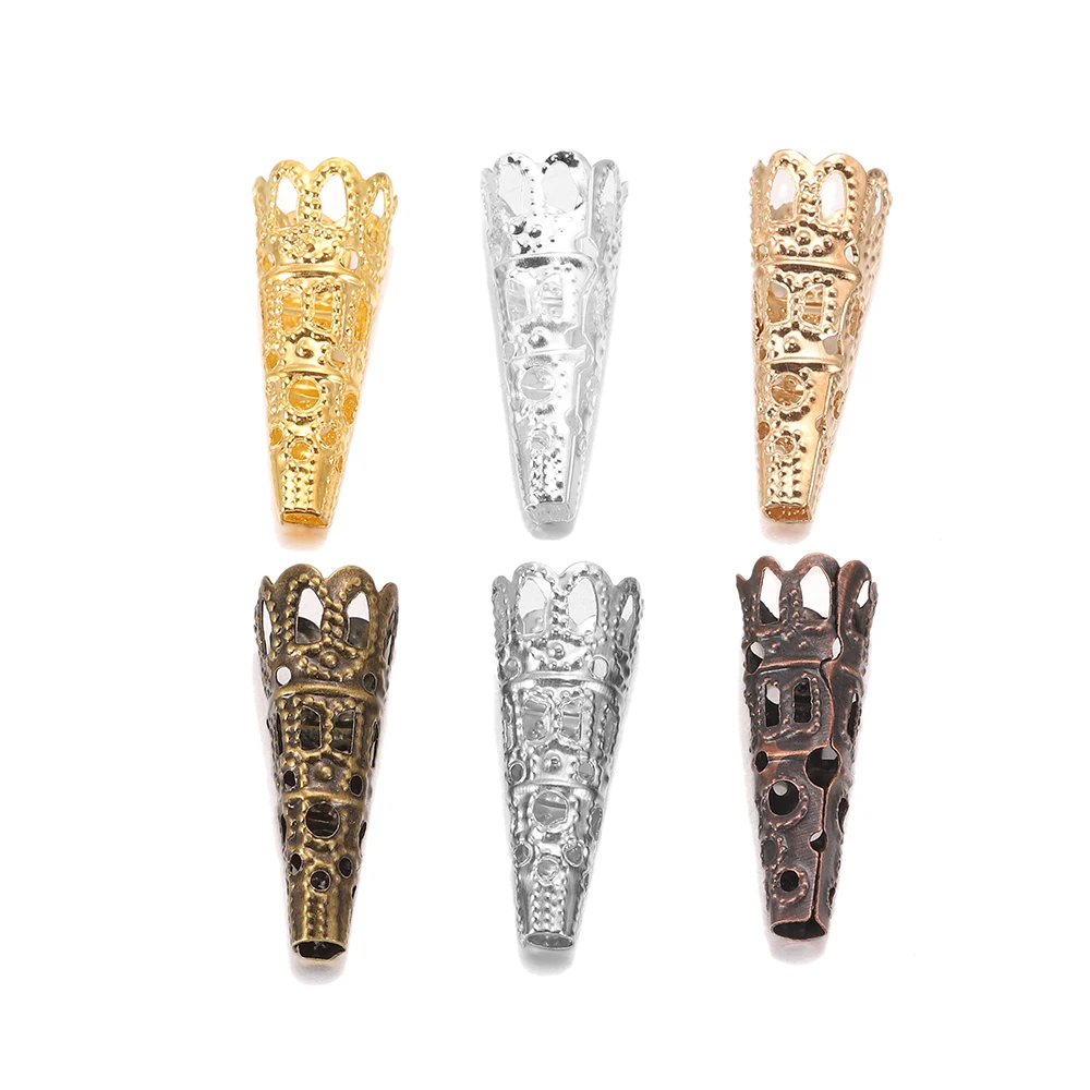 

50pcs/lot 23mm x 8mm Bugle Cone Bead Caps Hollow Out Filigree Flower Bead End Caps for Jewelry Making Finding Supplies Wholesale