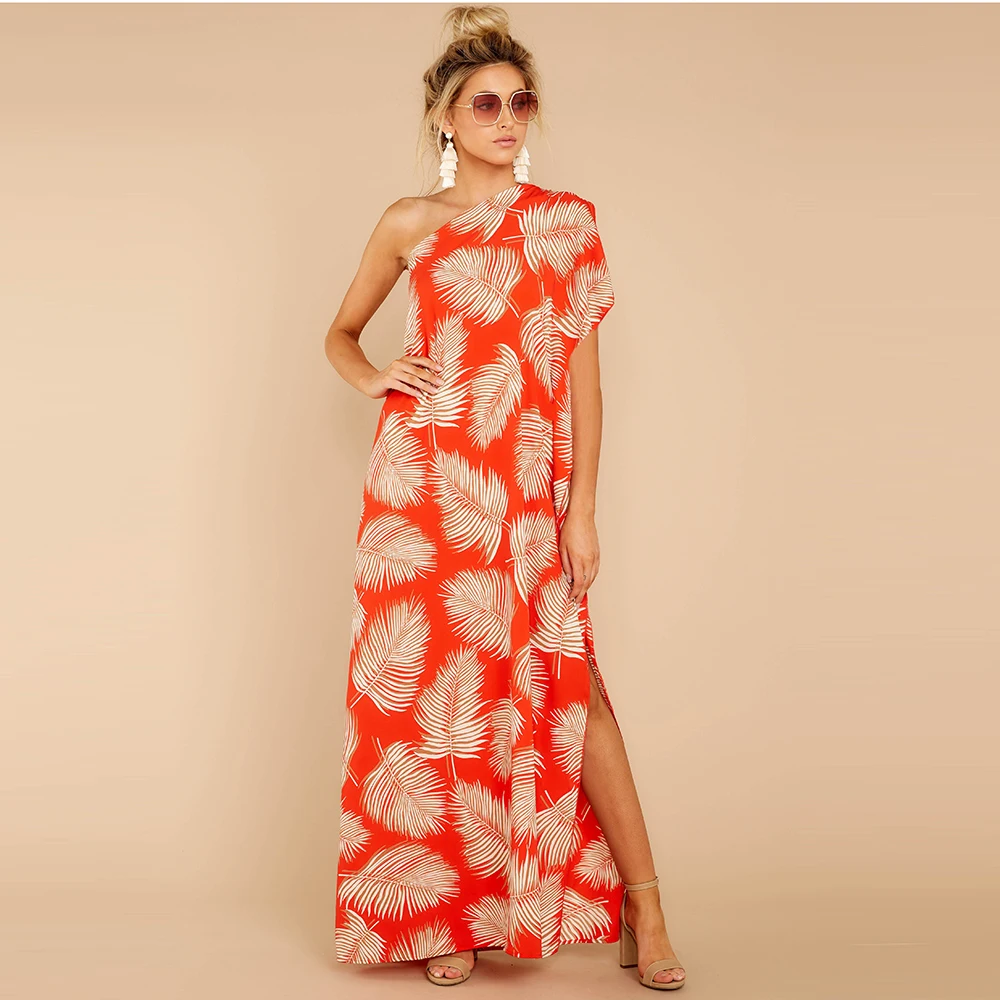 

TRODEAM 2021 New One Shoulder Low Slit Leg Maxi Bodycon Dress Women Casual Summer Beach Dress Backless Sleeveless Long Vestido