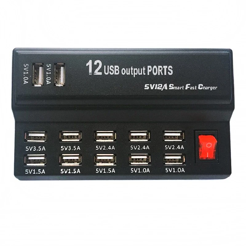 USB быстрое гнездо для зарядки 10 12 портов 12A зарядная станция Смарт зарядное