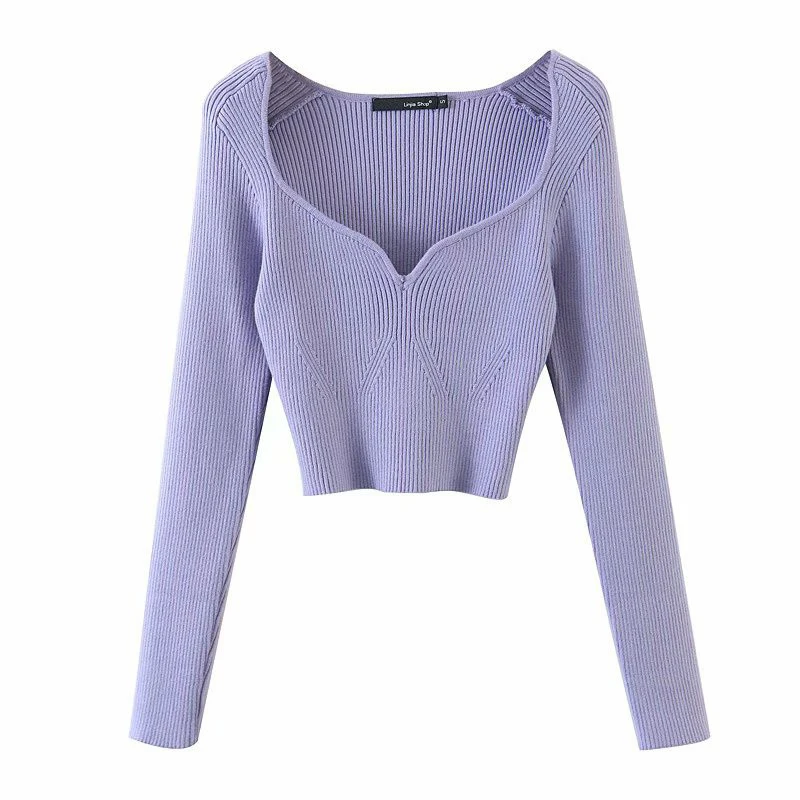 

women's Autumn Short Square Collar Thin Knitted Pullovers Sweater Loose Fit V-Neck Long Sleeve Women New Fashion Tide
