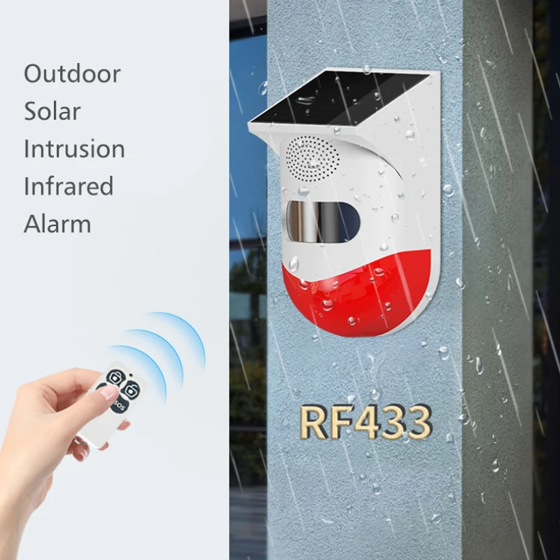 

2021 Solar Powered Infrared Motion Sensor Detector Siren Strobe Alarm System Waterproof For Home Yard Outdoor Security RF433