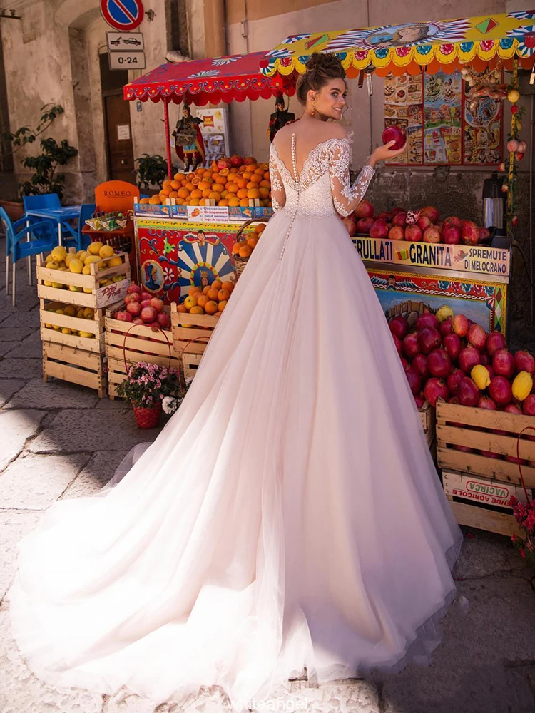 

Hi Shy Bride New simple wedding dress backless sleeveless design chiffon lace bride dresses princess dress plus size tailor-made