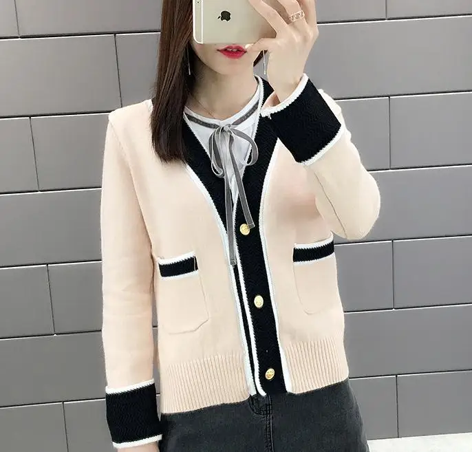 

2020 Весна-Осень-зима, новый стиль, модный Кардиган с длинным рукавом и V-образным вырезом, женский свитер, пальто