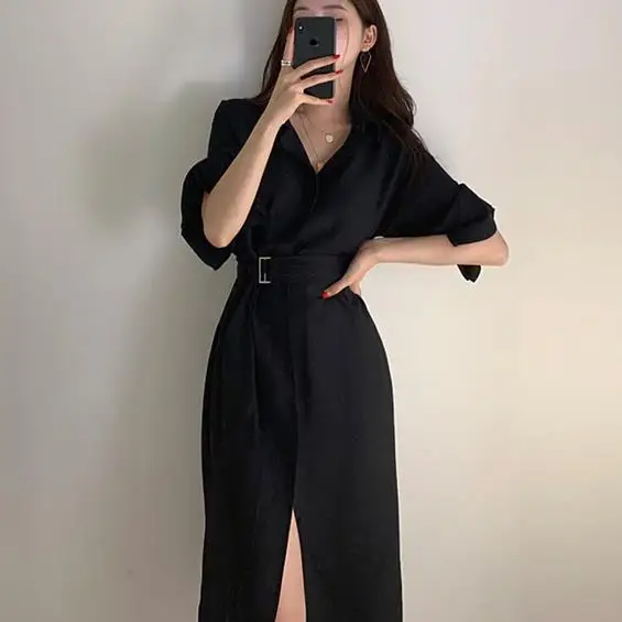 2019 женское платье-рубашка в стиле Харадзюку лето-осень с длинными рукавами со