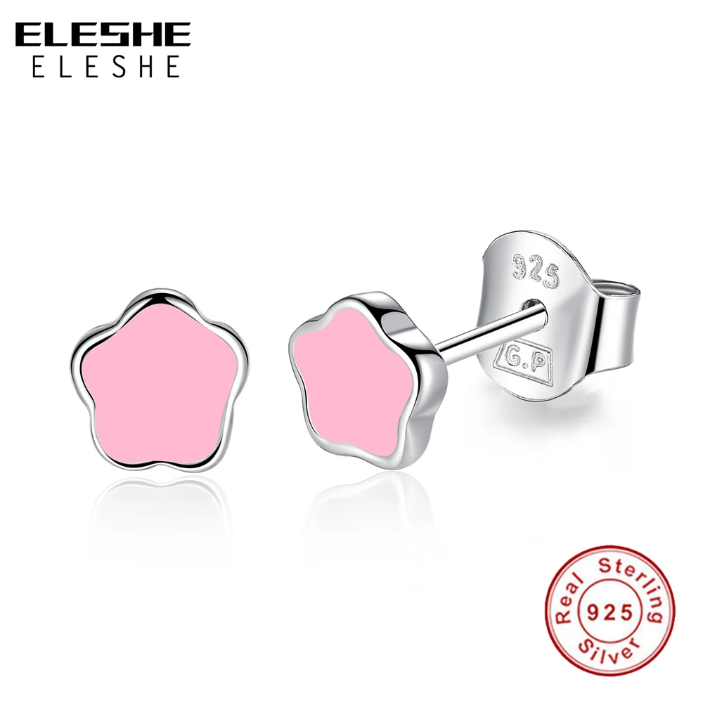 Модные серьги гвоздики 3 Цвета эмаль цветок дизайн звезда Форма 925 стерлингового