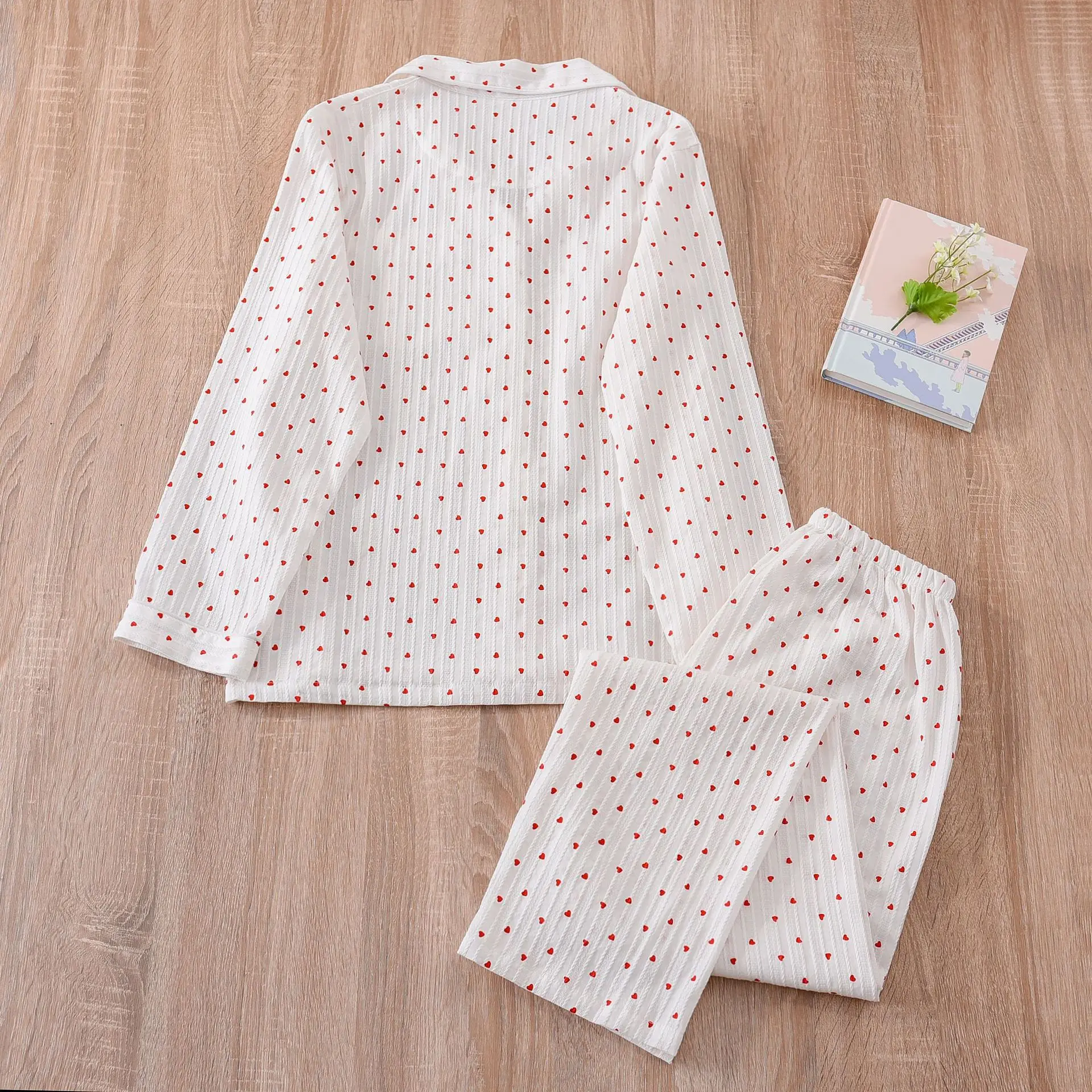 Little Love Spring and Autumn Pajamas Women's Suit Jacquard Lapel Long Sleeve Nightwear Loose Casual Home Clothes Lady Sleepwear