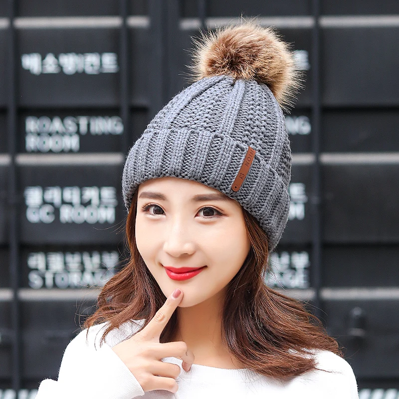Модные мягкие Меховые шапки GOUTER с помпоном женская утепленная вязаная шапка