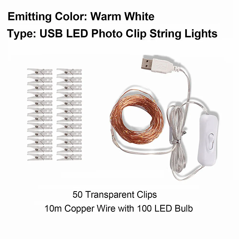 2 м/5 м/10 м зажим для фото USB светодиодный гирлянды сказочные огни наружная гирлянда на батарейках рождественские украшения вечерние, свадебные, рождественские