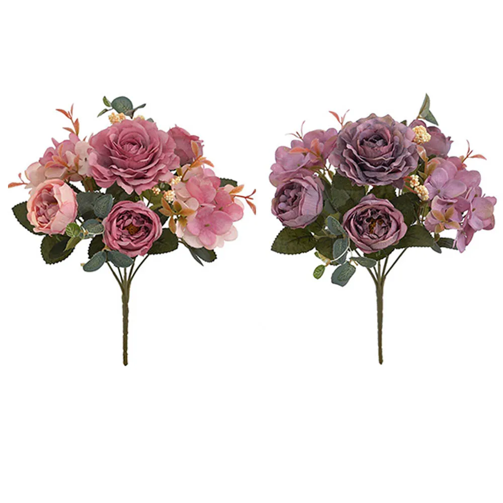 

Artificial Fake Flowers Peony Silk Hydrangea Bouquet Decor Faux Camellia Realistic Flower For Home Wedding Decoration Indoor