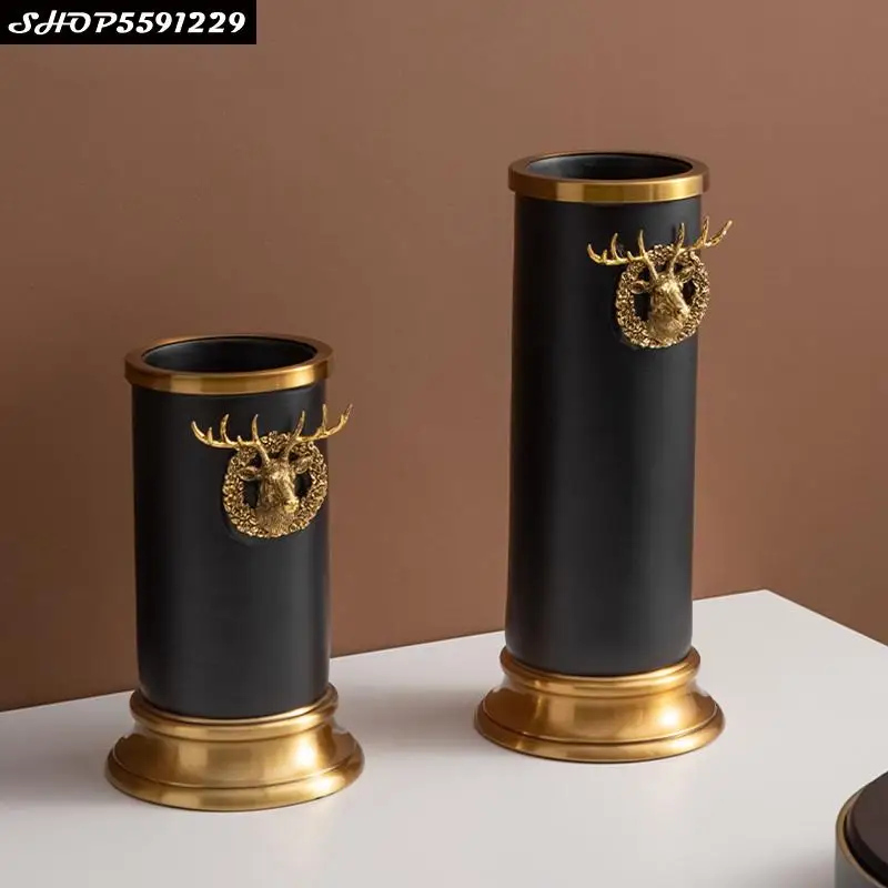 

European-style Phnom Penh Deer Head Vase Black/Orange Flower Arrangement High-grade Resin Golden Table Ornaments Vase Home Decor