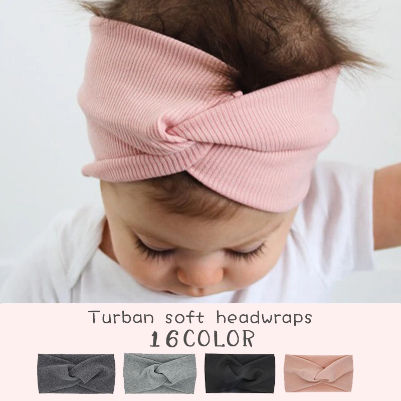 

2021 Cute Solid Color Baby Turban Girls Cotton Twisted Knotted Headband Elastic Hairbands Children Head Wraps Hair Accessories