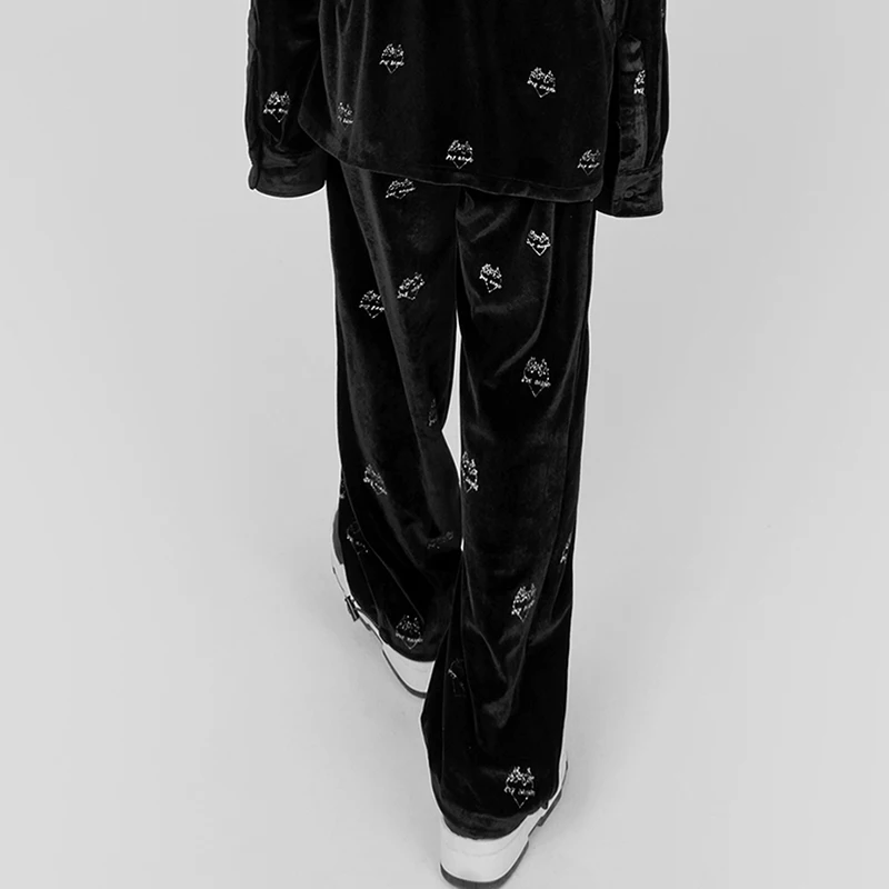 

SHENGPALAE Punk Flame Love Velvet Trousers Women's Autumn 2021 New High Elastic Waist Straight Loose Pants Female Tide 5E1411