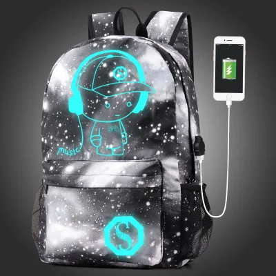 9 with only USB Модный Светящийся рюкзак для мужчин и женщин, Оксфорд, анти вор, школьные сумки для девочек, мальчиков, студентов, милый USB зарядный рюкзак для ноутбука - Цвет: 9 with only USB