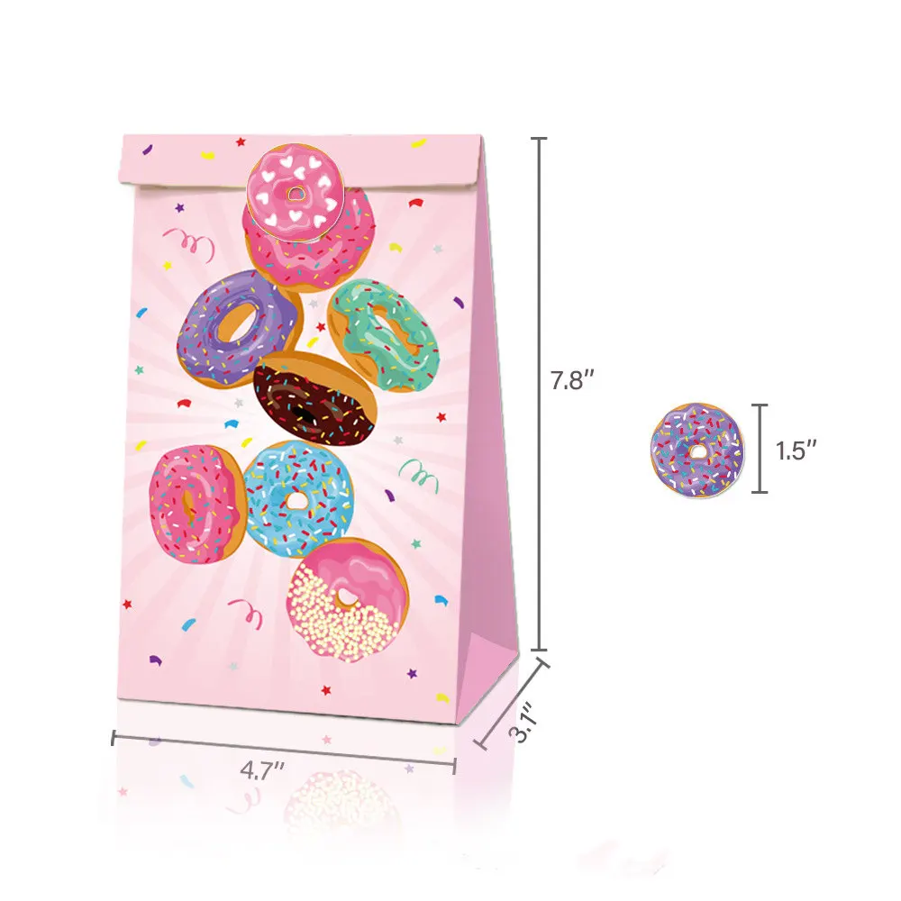

12pcs Donuts Gift Bags Candy Packaging Baby Shower Decor Birthday Decor Girl Wedding Party Supplies Happy Birthday Party Decor