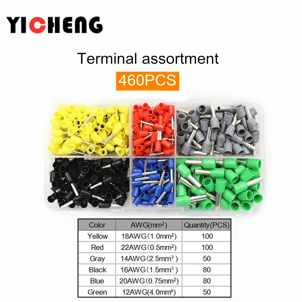 

Terminal Boxed Kit Used for 0.5-6mm2 AWG22-10 Wire Cable Copper Tub Needlee Type Insulated Cold Pressing Terminal