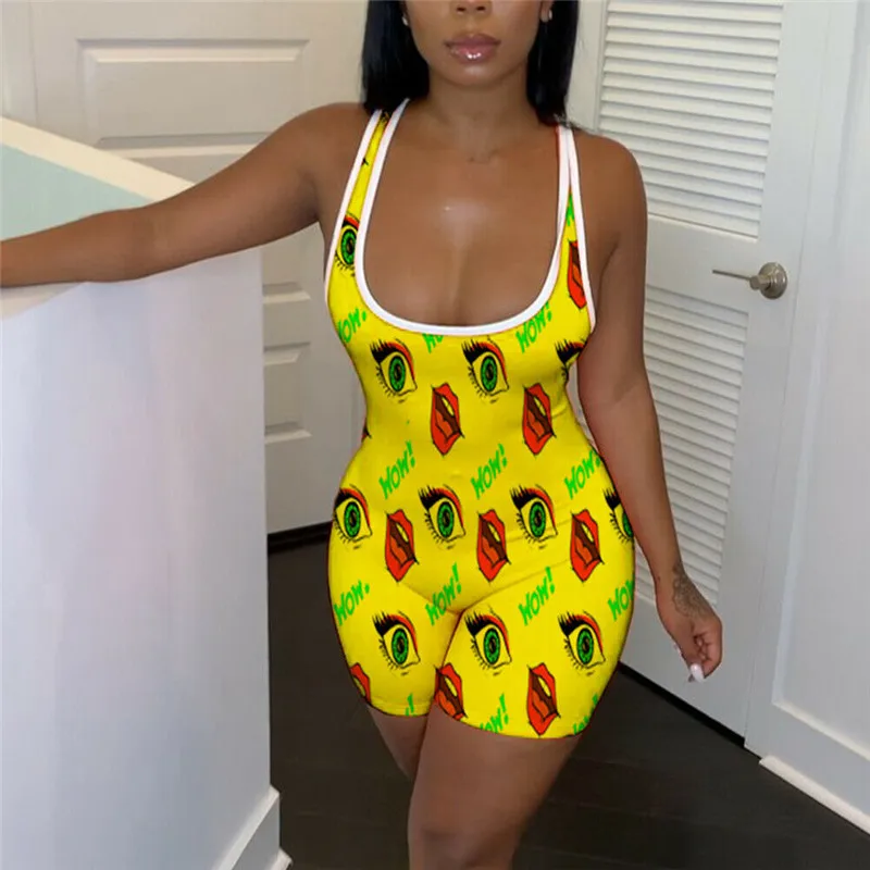

Boho Printed Sexy Women Bodycon Romper Jumpsuit Outfits Sleeveless Fashion Beach Clubwear Playsuit Overall Elastic Clothing