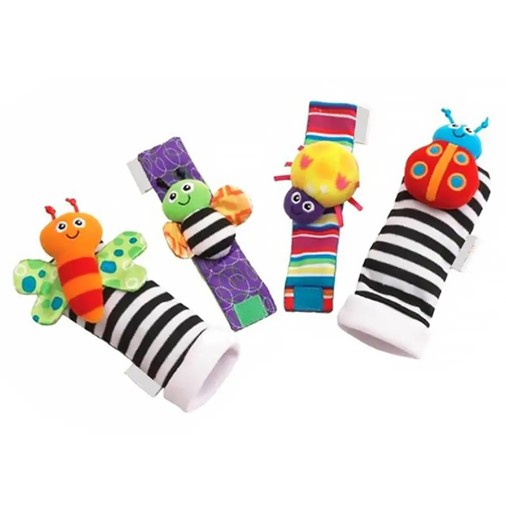 

Infant & Newborn Lovely Socks And Wrist Strap Toy Cartoon Animal Shaped Wrist Rattles Foot Socks Toys 4 Pcs