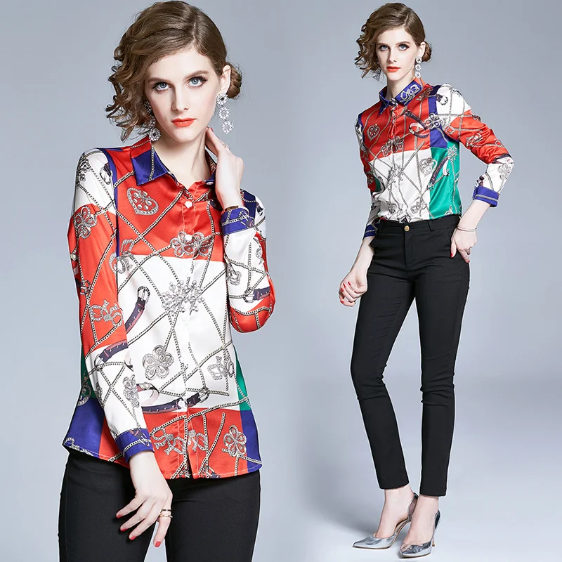 

Simgent Print Blouse 2020 Fashion Womens Long Sleeve Turn Down Collar Color Block Ladies Tops Blusas Blusas Mujer SG004095