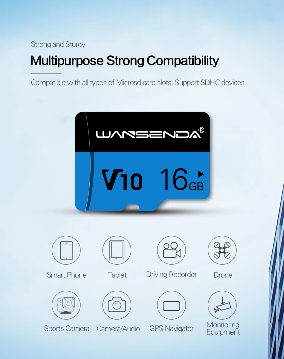 Оригинальная WANSENDA карта Micro SD, карта памяти MicroSD, TF карта, класс 10, 16 ГБ, 32 ГБ, 64 ГБ, 128 ГБ, карта 4K с бесплатным адаптером