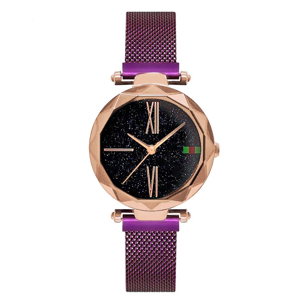 Classic Gold Purple Стильные женские часы Звездное небо римские цифры легко Магнит пряжка женские кварцевые часы подарок любителю Ulzzang Брендовые повседневные часы - Цвет: Classic Gold Purple
