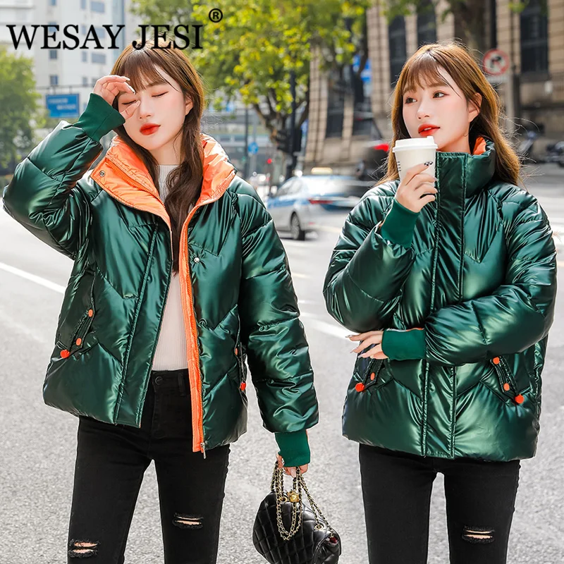 

WESAY JESI Women's Winter Jacket Glossy Women New Winter Fashion Bread Jacket Coat Zipper Hooded Cotton Down Jacket Female 2021