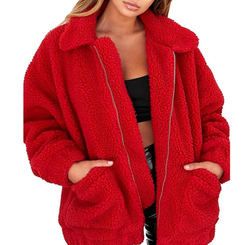 

Fashion Zipper Plush Comfort Top Winter Outside Wear Plus Size Coat