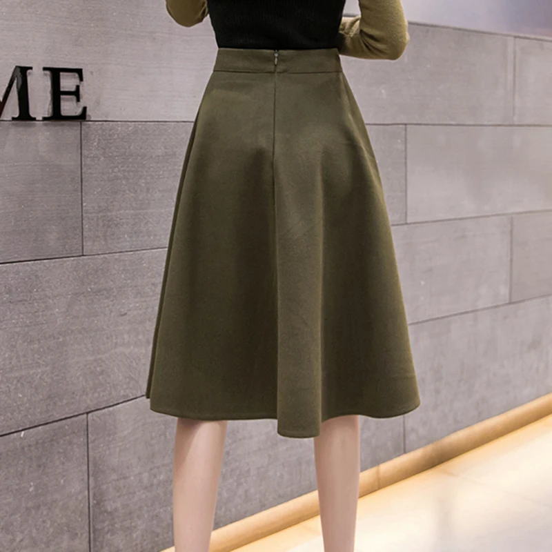 Осень-зима 2022 толстая шерстяная юбка миди женская ТРАПЕЦИЕВИДНАЯ с высокой