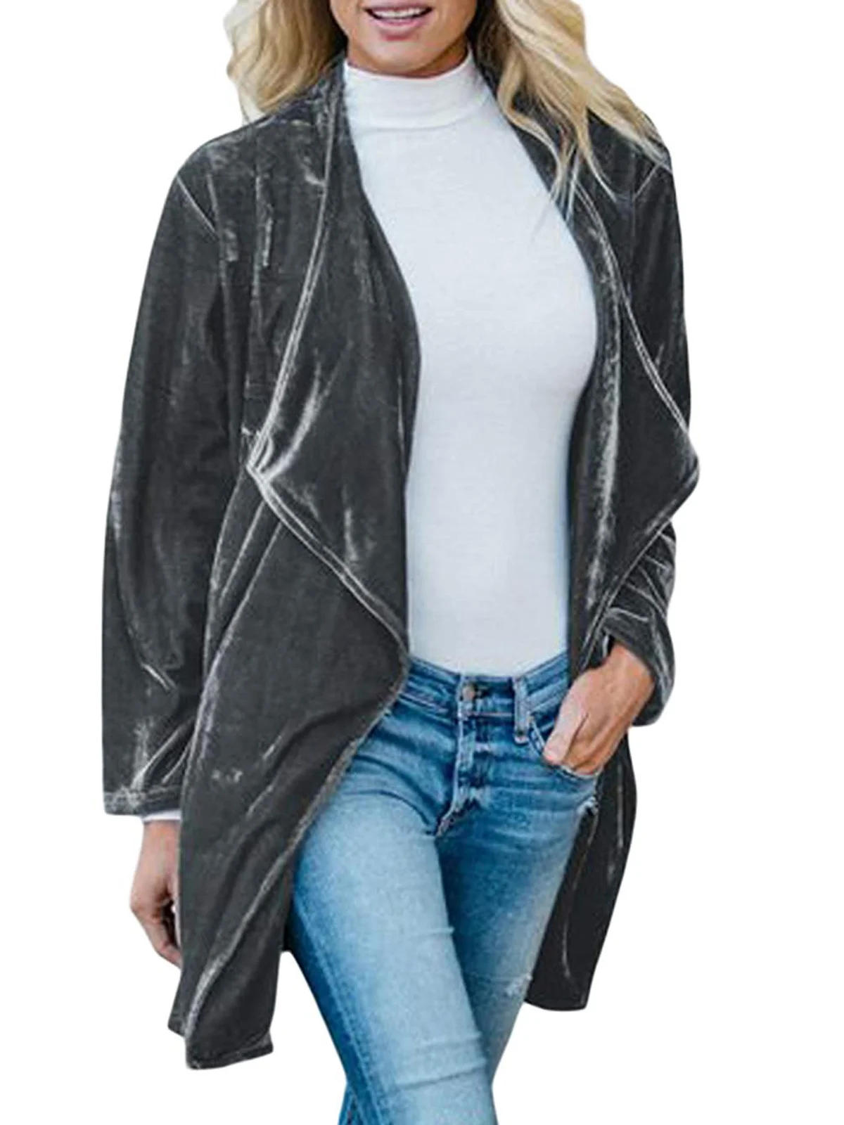 Женский Бархатный жакет ROENICK в стиле ретро с длинным рукавом блейзер драпировкой