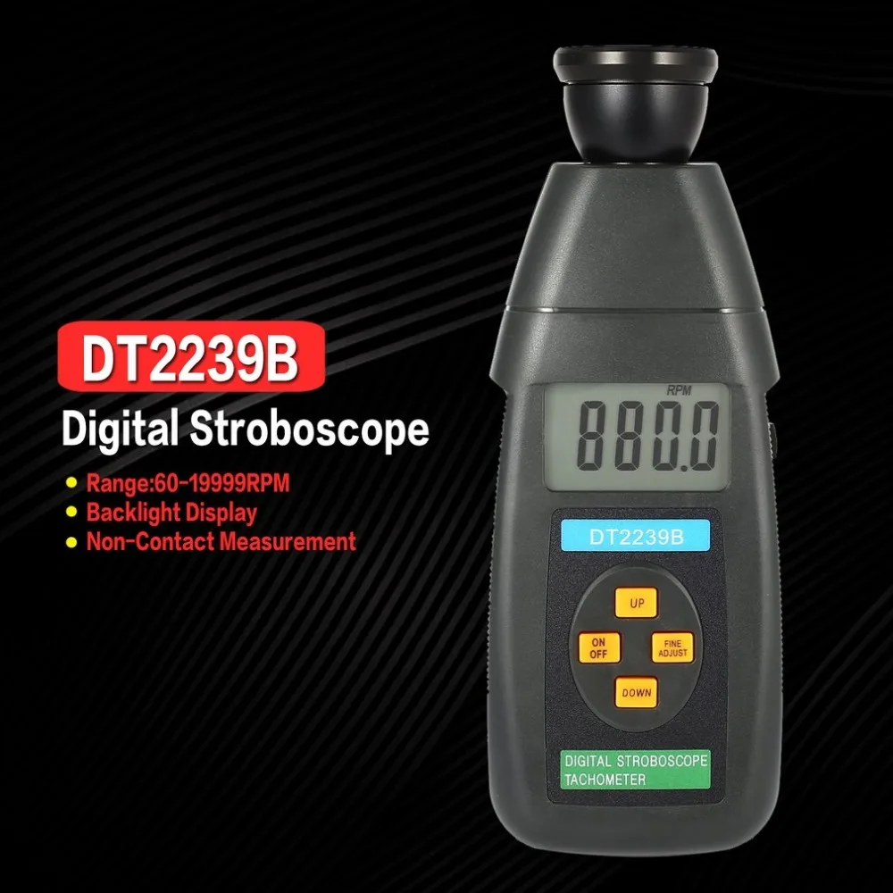 DT2240B цифровой ЖК-дисплей бесконтактная вспышка стробоскопический Тахометр фотоэлектрический датчик оборотов Тестер спидометра 60~ 19999 ОБ/мин
