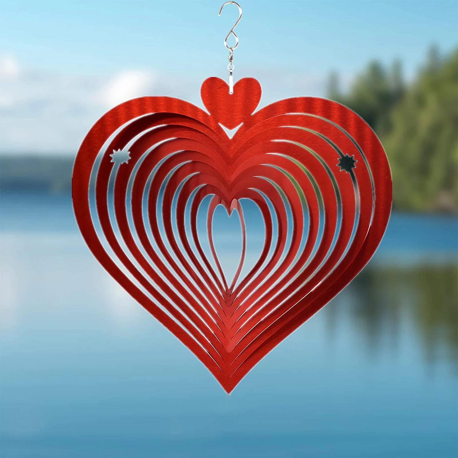 

1PCS Steel Wind Spinner 3D Silent Rotating Heart-Shaped Wind Chime Indoor Window Hanging Ornament Outdoor Garden Decoration