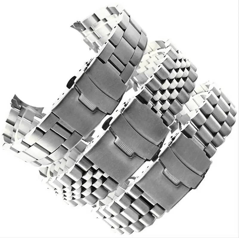 20mm 22mm Stainless Steel WistWatch Bands Bracelets Curved End Replacement For Seiko SKX007 SKX009 SKX011 Black Silver Watchband